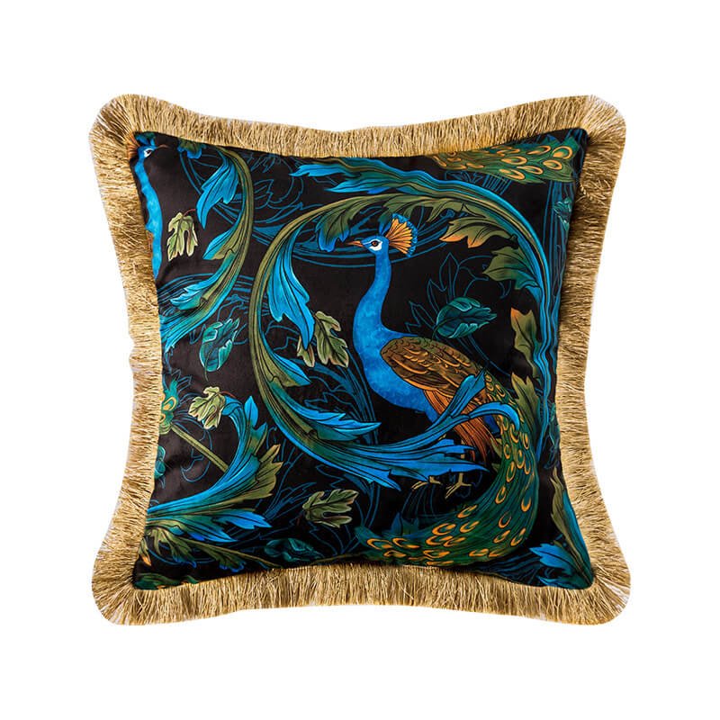 Peacock Velvet Throw Pillow Case