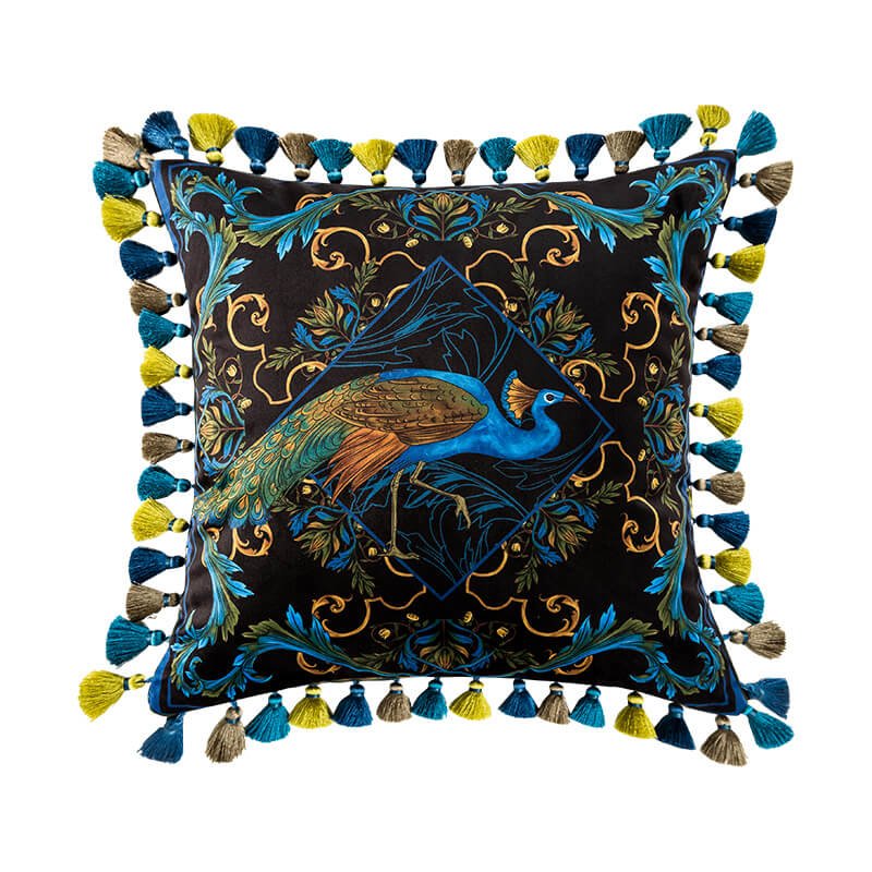 Peacock Velvet Throw Pillow Case