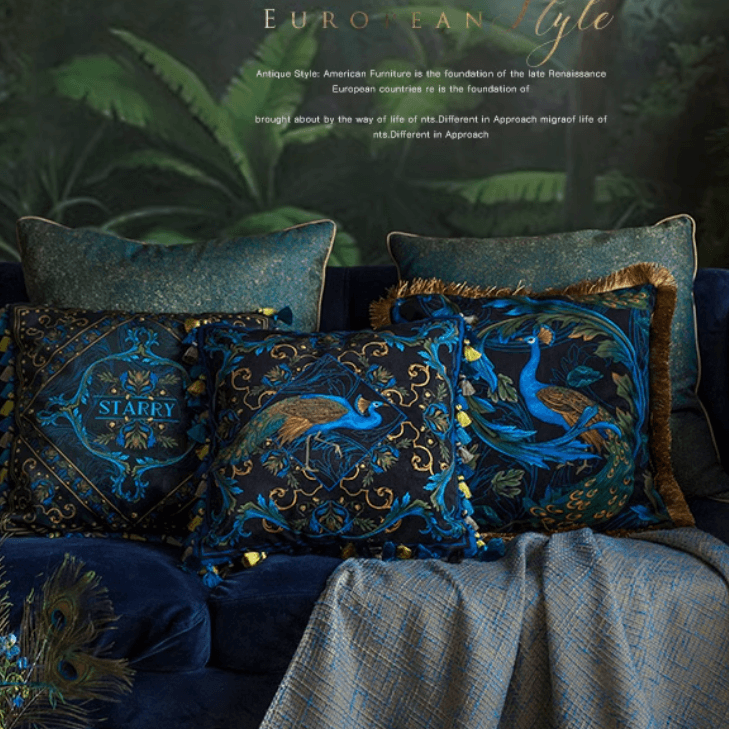 Peacock Velvet Throw Pillow Case