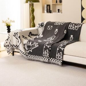 Cute Animal Pattern Skin-Friendly Chenille Doodle Sofa Cover, All-Season